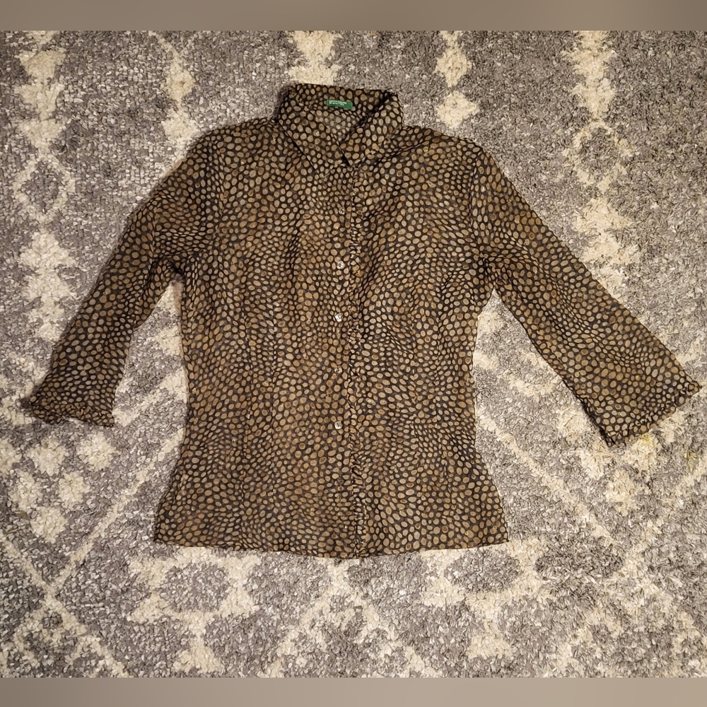 Brown & Black Dot Print Button-Up Shirt
